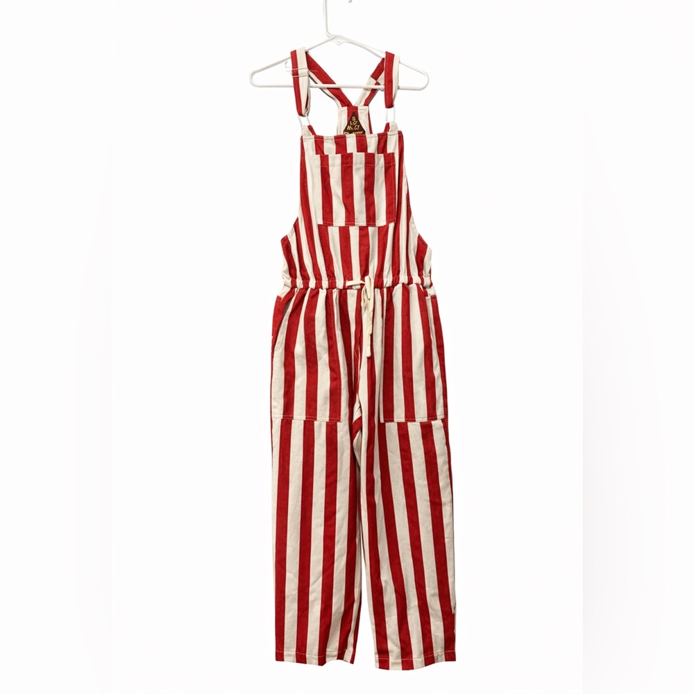 Signature 8 Red & White Janis Striped Denim Bib Overalls Retro Size M